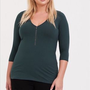 🌷Dark Green Zip Front V-Neck Top multiple sizes!